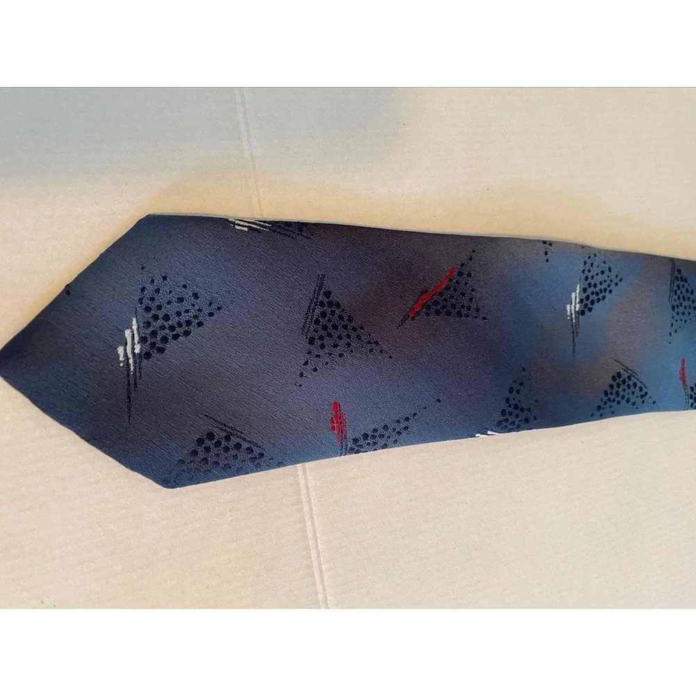 Rick Bennett Mens Navy Blue Abstract Geometric Pattern Necktie Modern Silk Blend